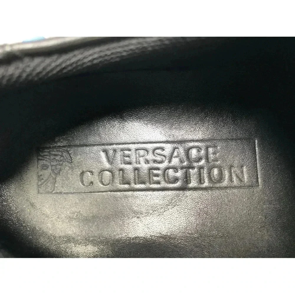 Versace Collection Mens Black Leather Lace Up Casual Sneaker Shoes Size 41